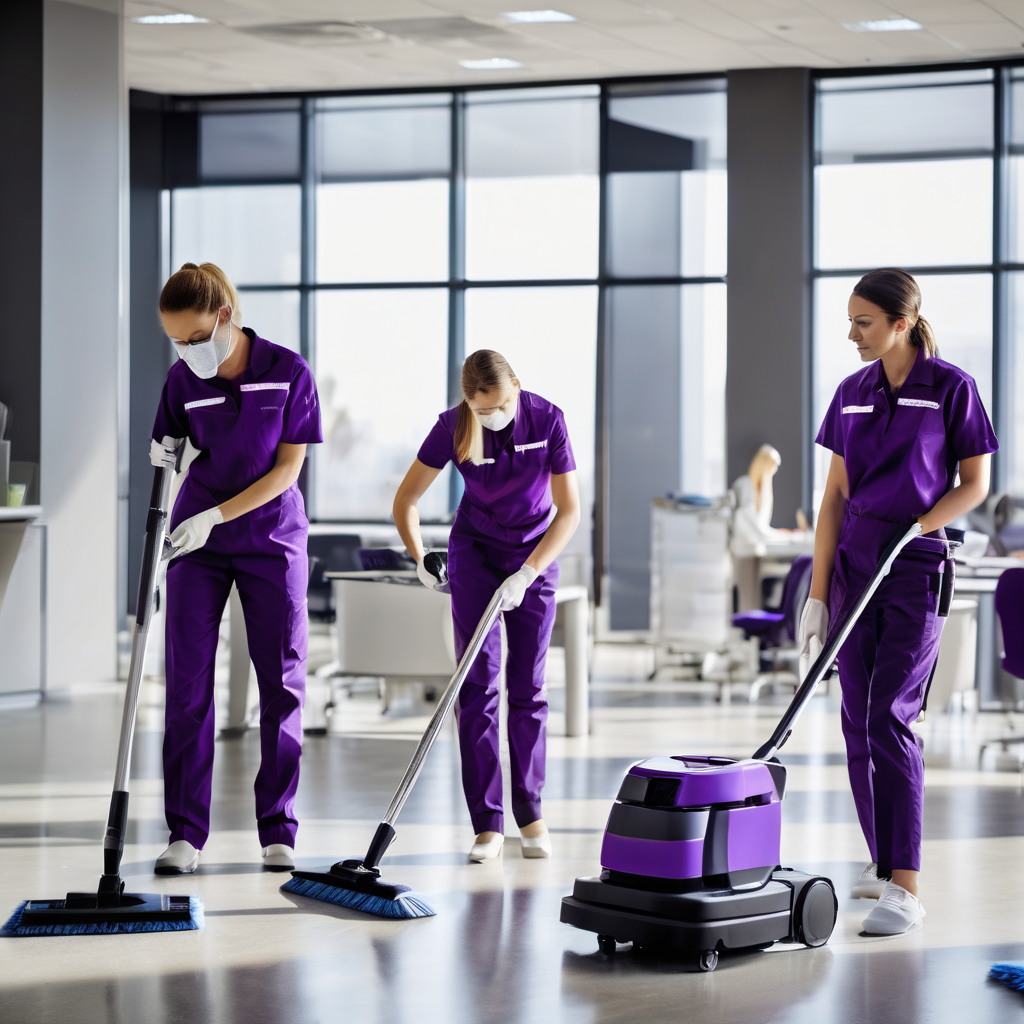 Professional cleaning crew in modern office